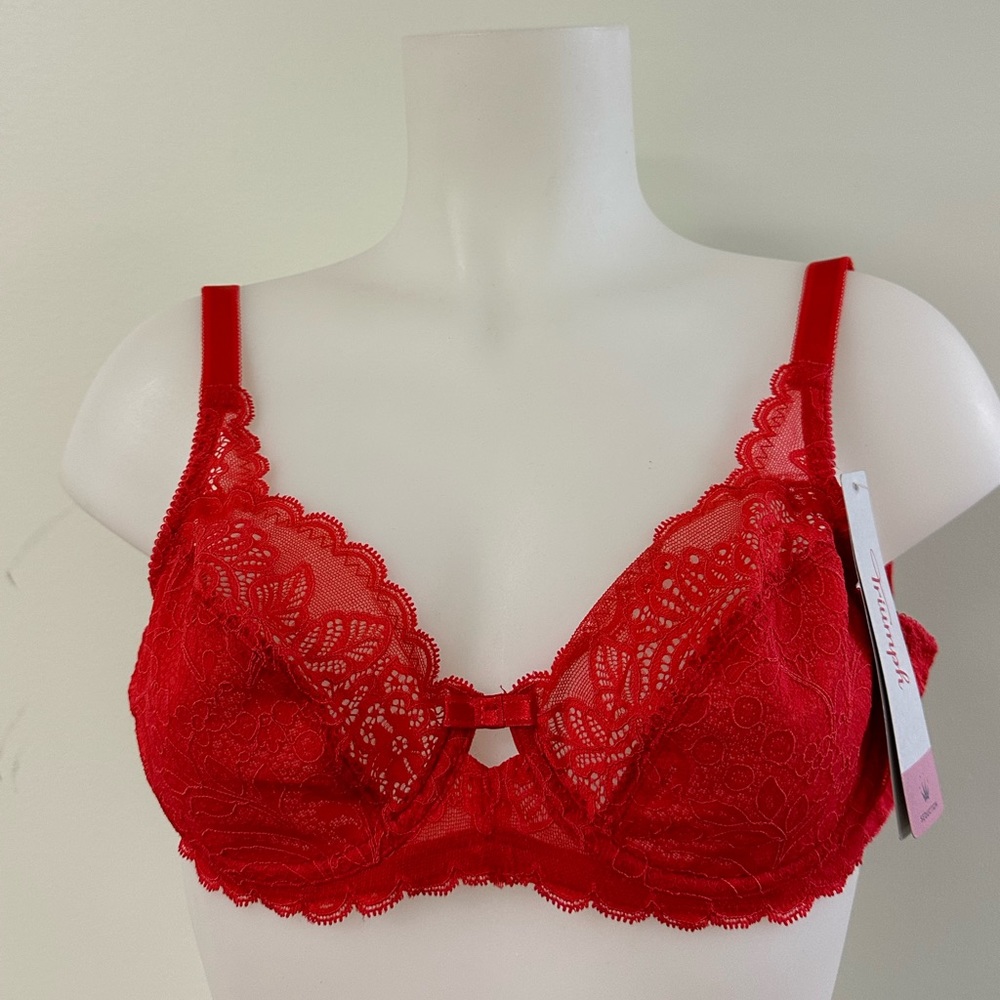 Triumph Amourette Spotlight Underwired Bra Women's Lingerie 32D Red Lace NEW